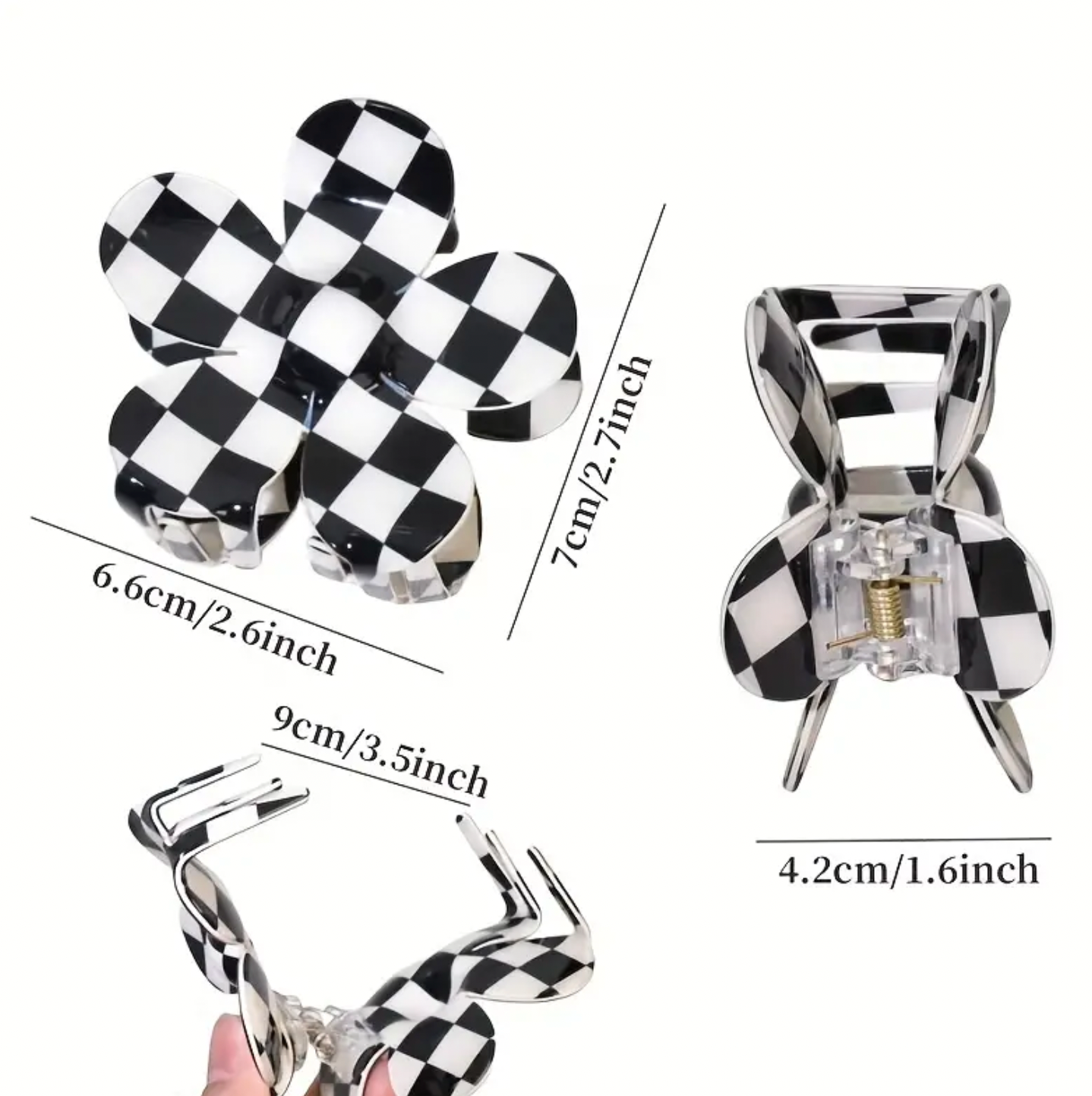 Checkered Flower Hair Claw