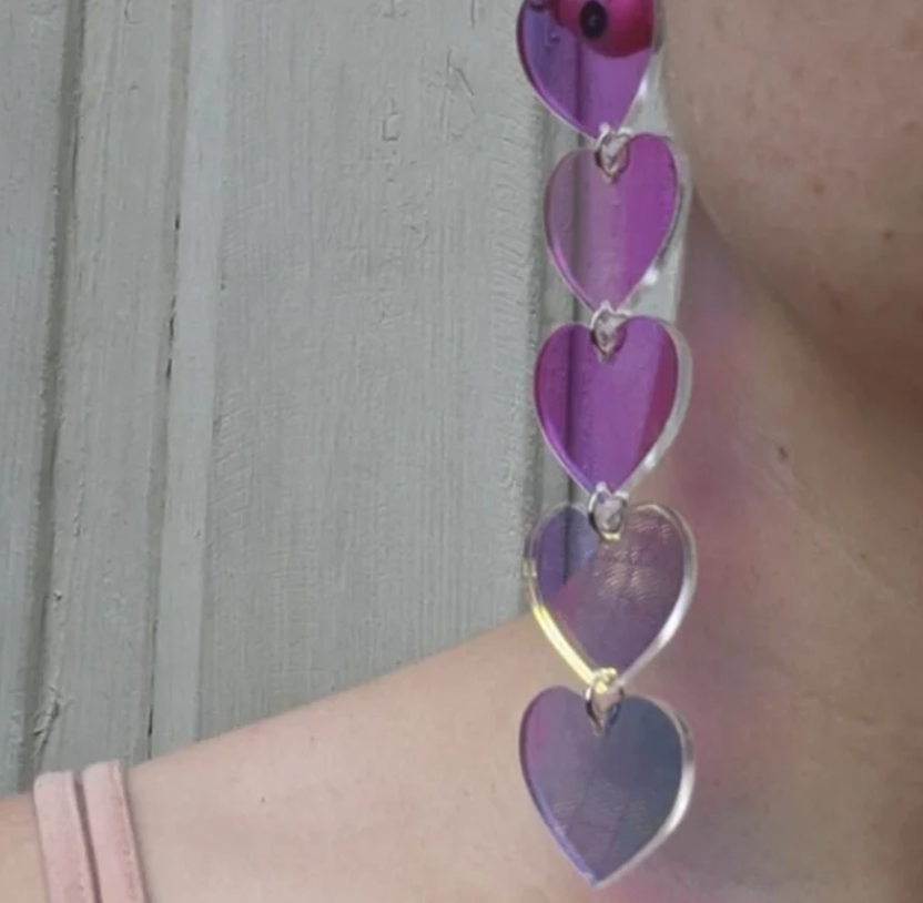 Holographic Heart Earrings (LONG)