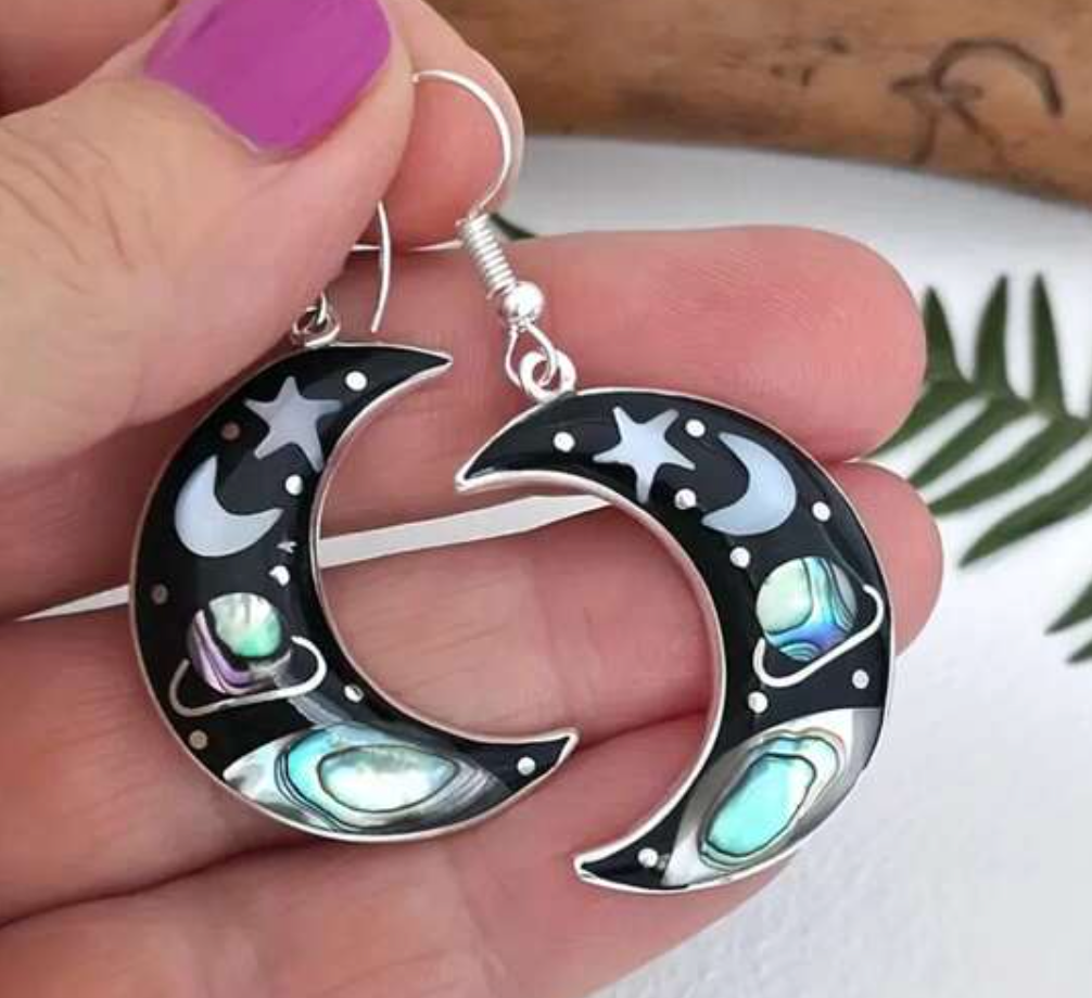 Moon in Space Drop Earrings