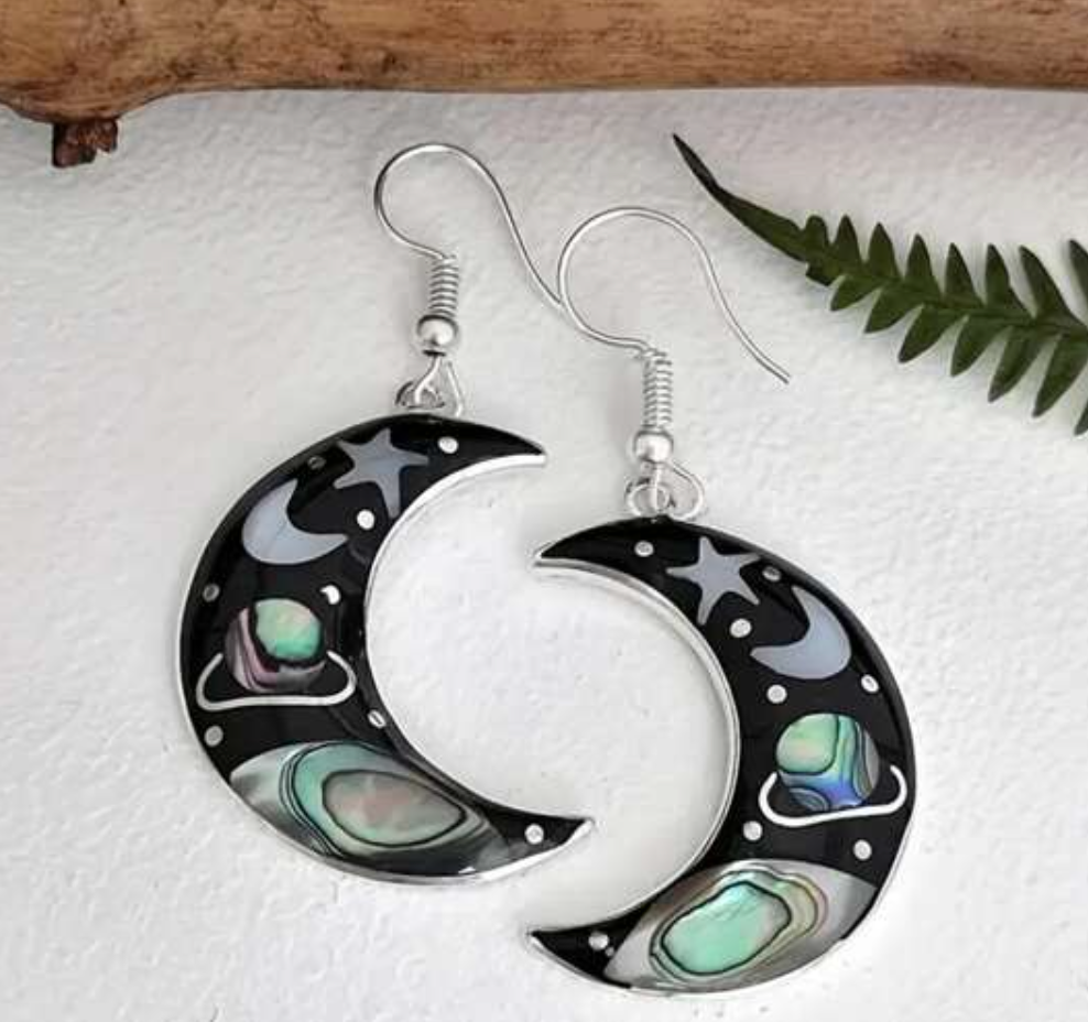 Moon in Space Drop Earrings