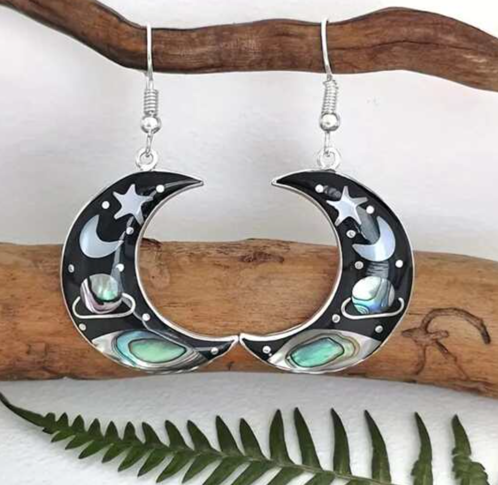 Moon in Space Drop Earrings