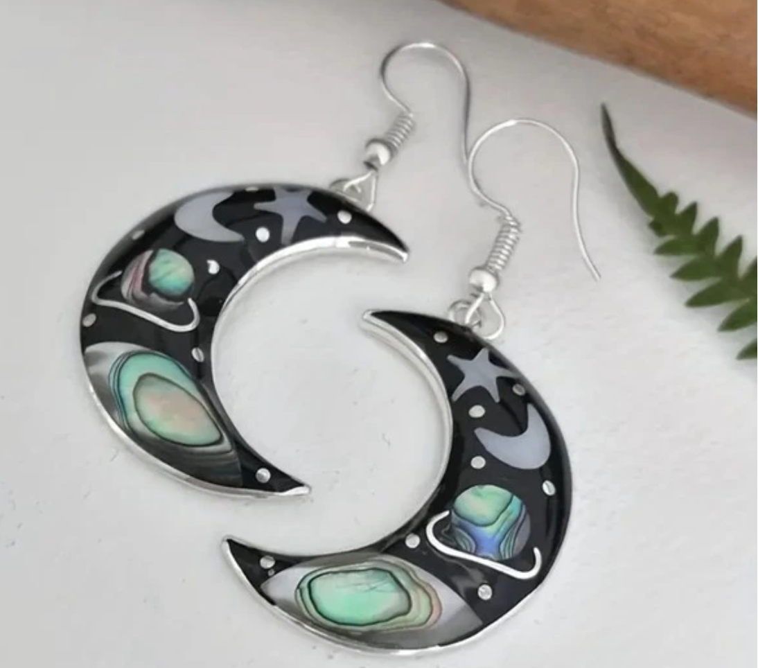 Moon in Space Drop Earrings