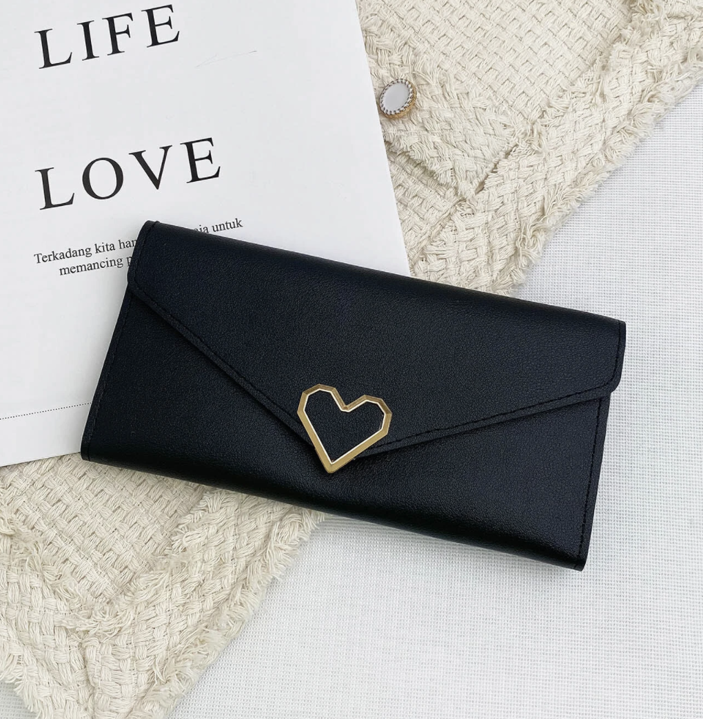 Simple Heart Accent Long Wallet (3 Colors Available)
