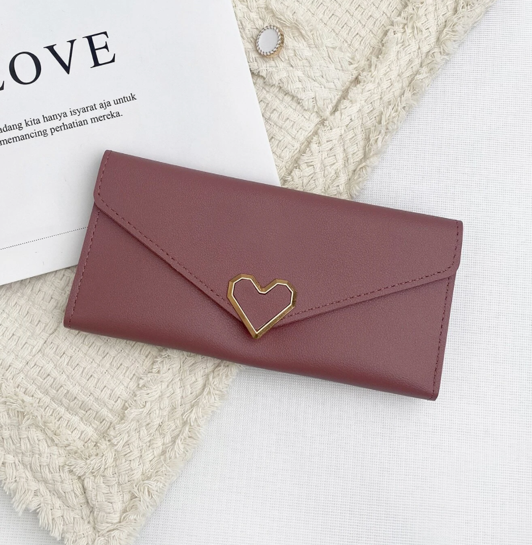 Simple Heart Accent Long Wallet (3 Colors Available)