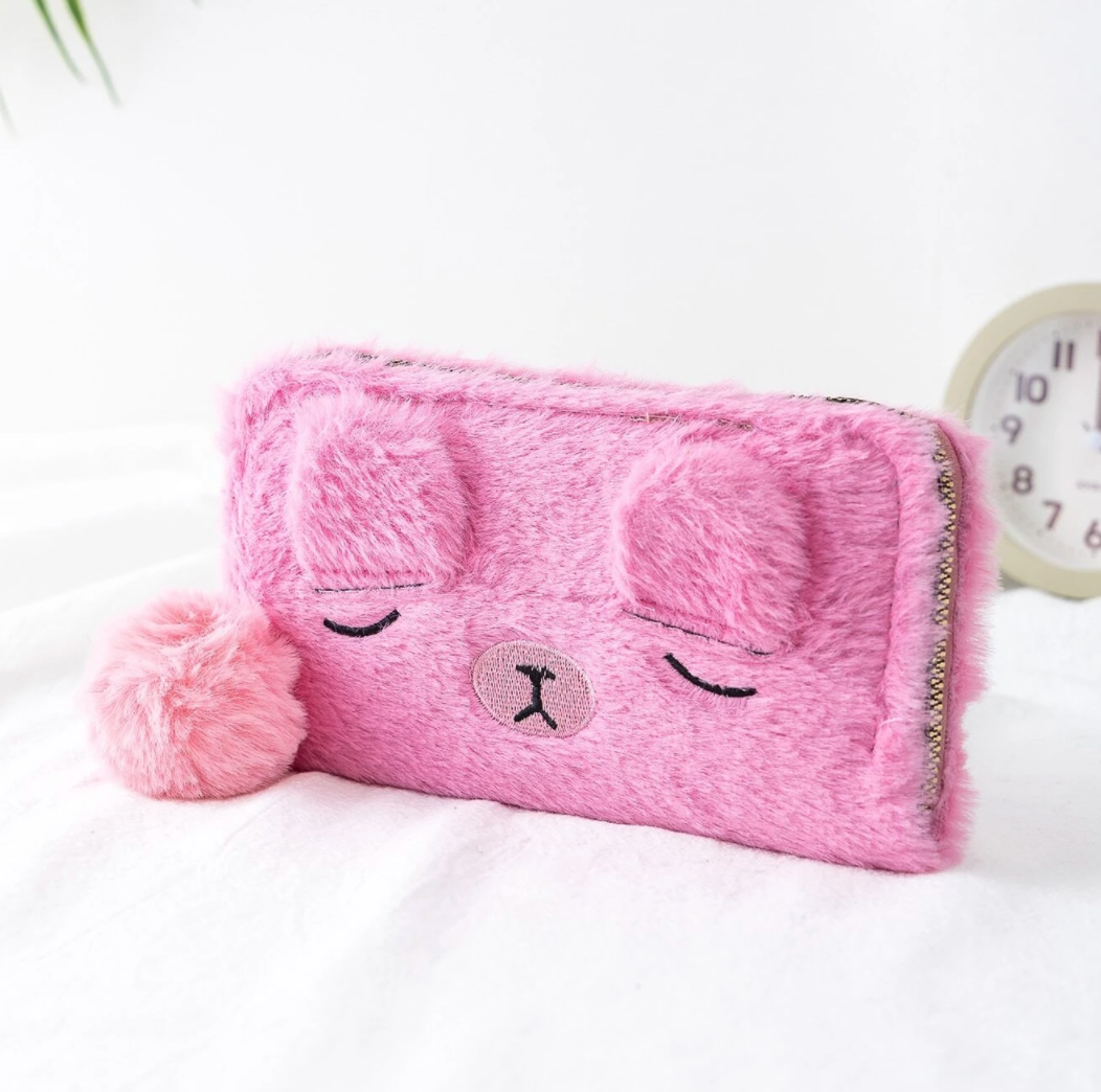 Sleepy Puppy Dog Fuzzy Wallet (4 colors)