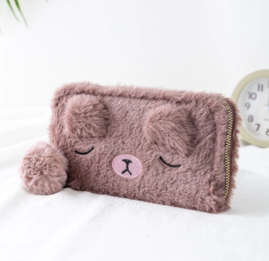 Sleepy Puppy Dog Fuzzy Wallet (4 colors)