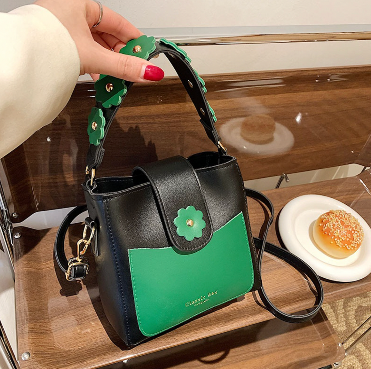 Flower Accent Bucket Bag
