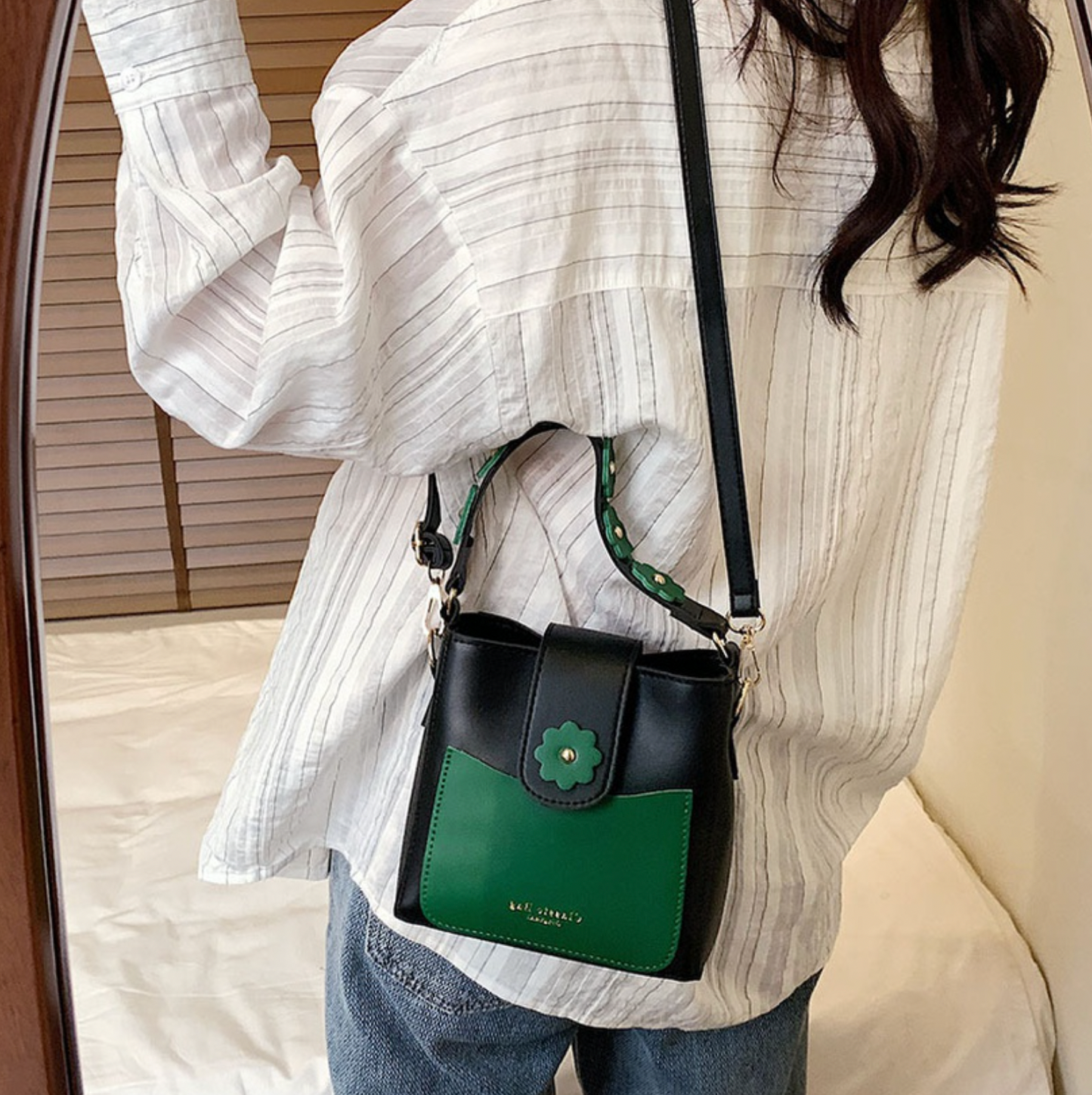 Flower Accent Bucket Bag