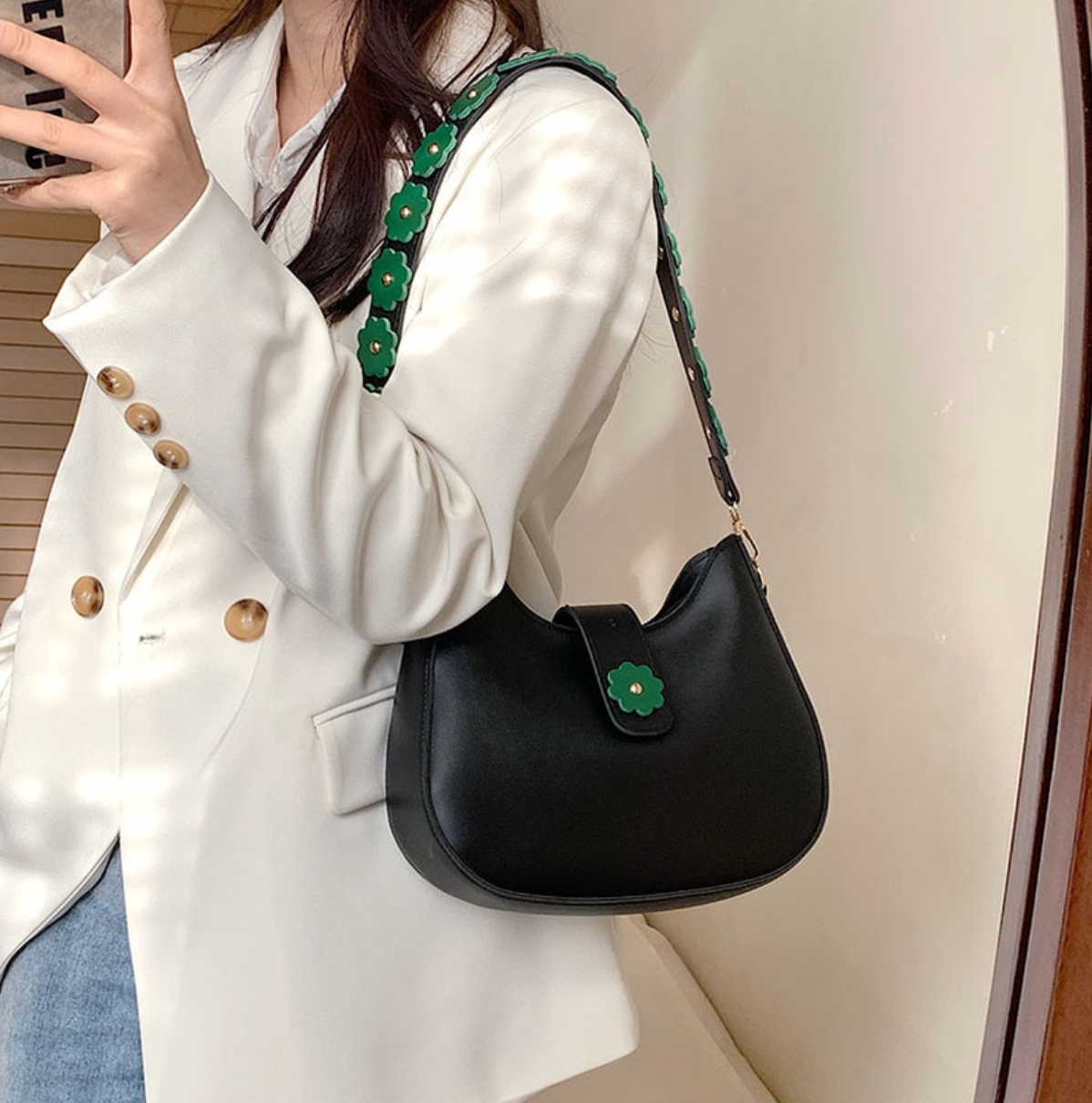 Flower Accent Shoulder Bag