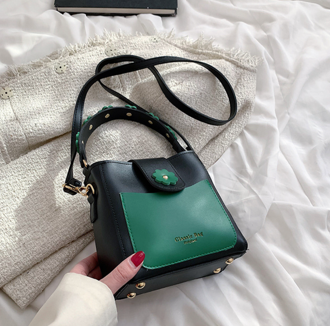 Flower Accent Bucket Bag