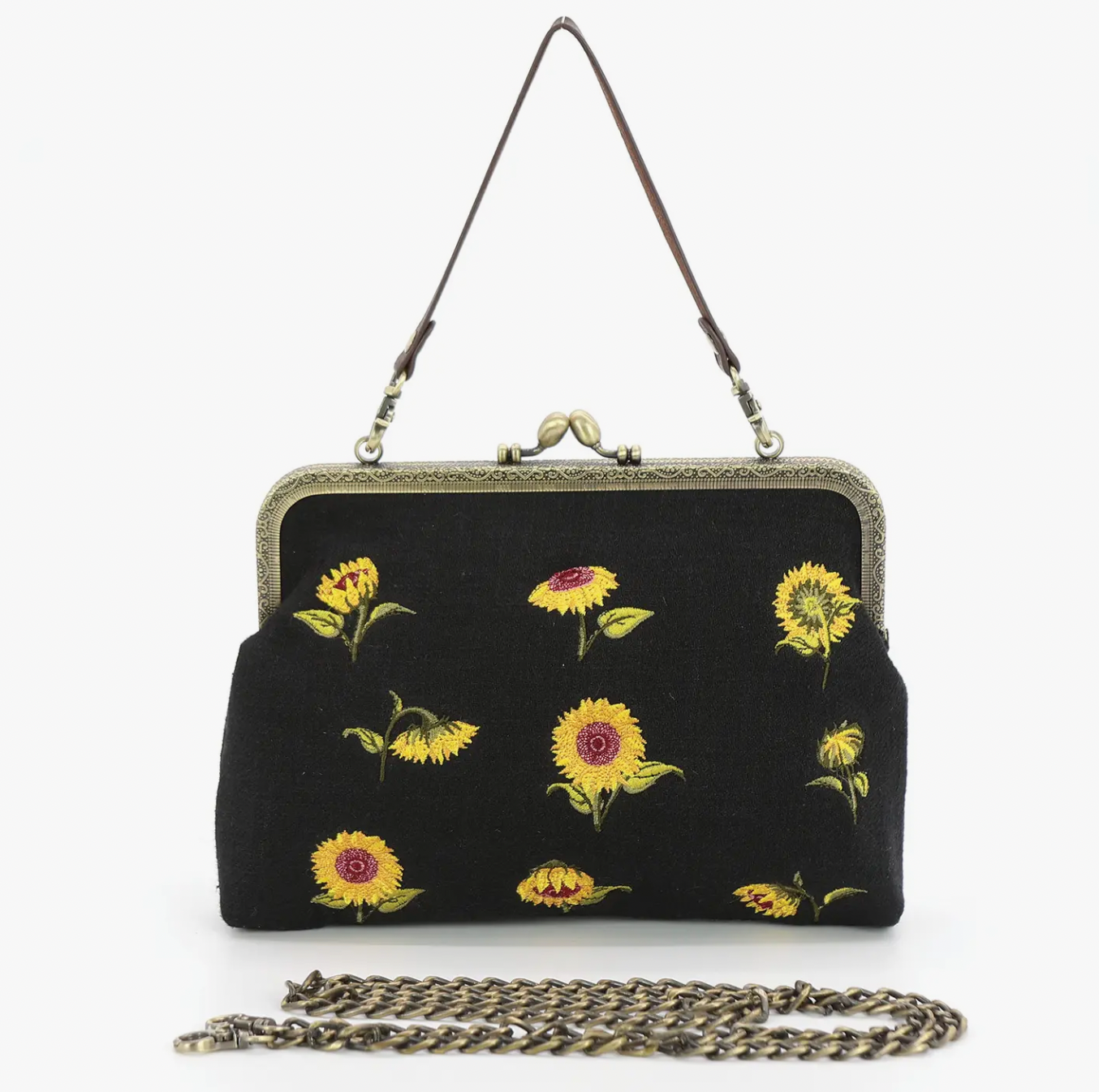 Sunflower Kiss-Lock Bag in Cotton Blend