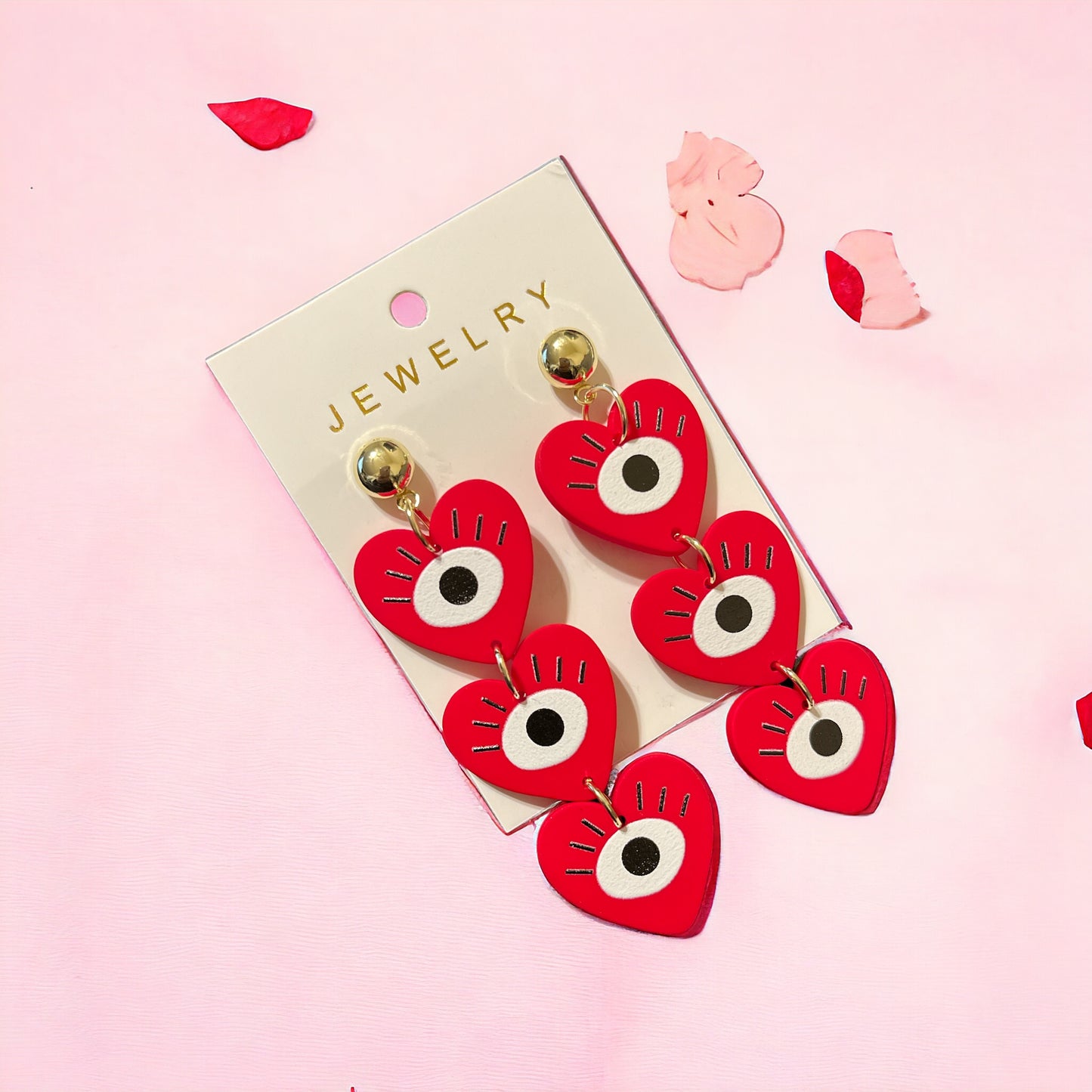 Red Heart Eye Dangle Earrings