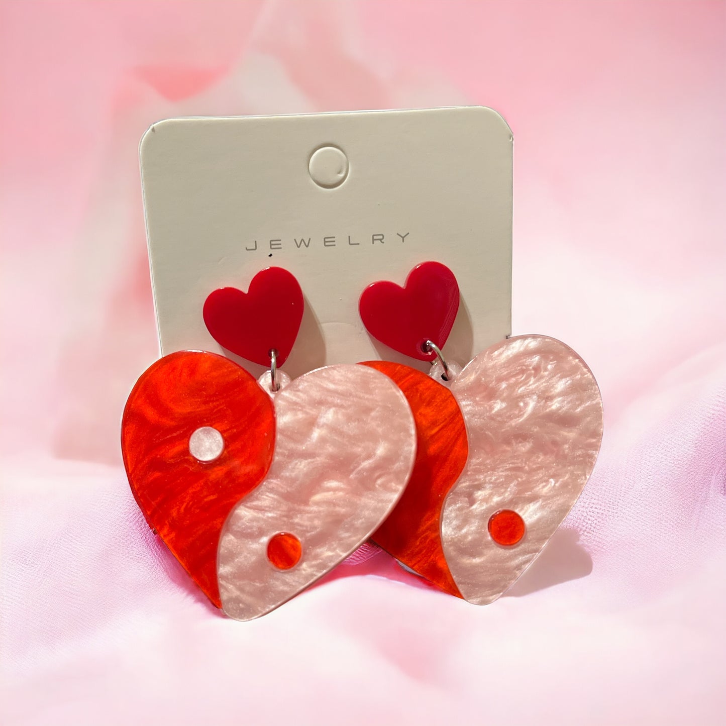 Yin & Yang Heart Earrings Red