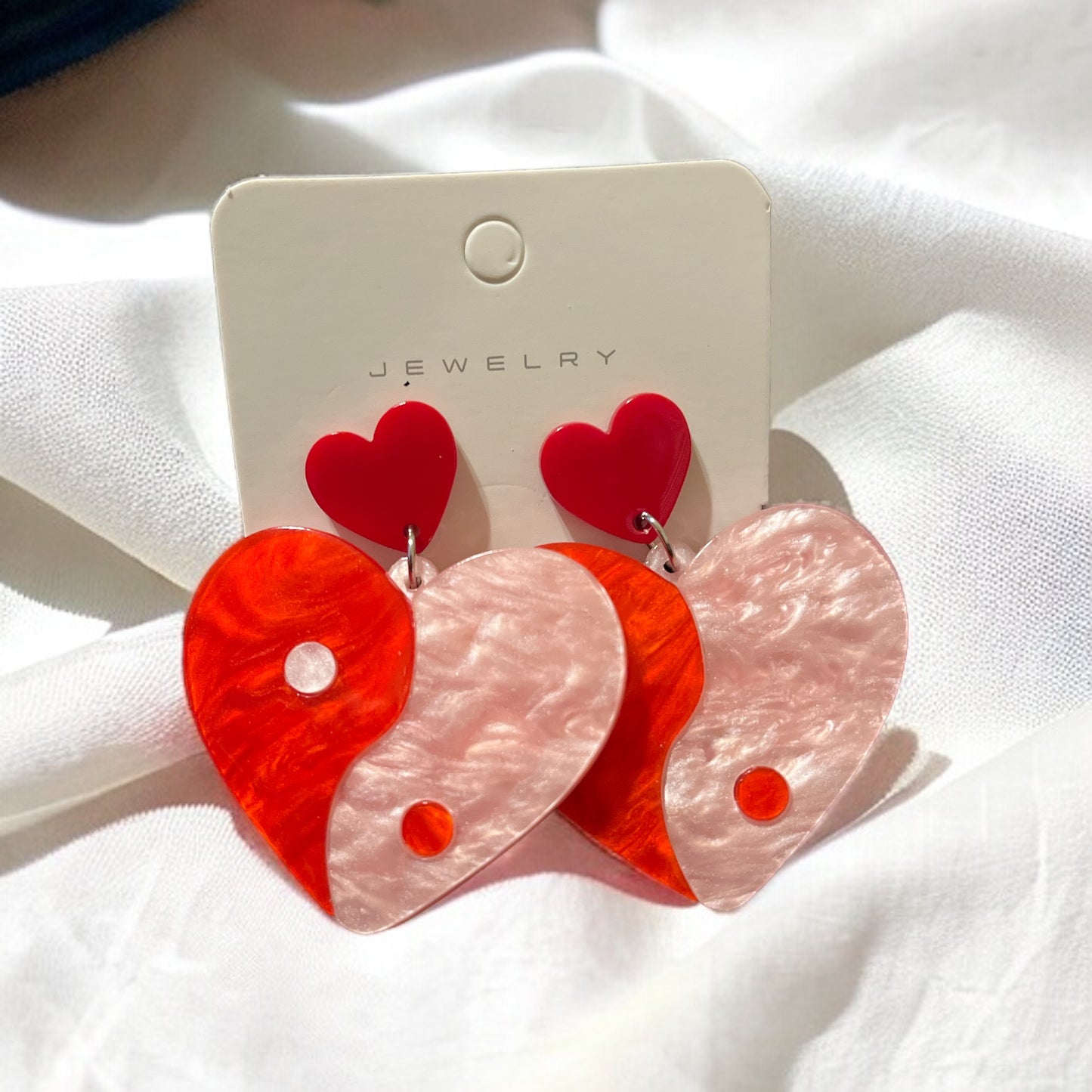 Yin & Yang Heart Earrings Red