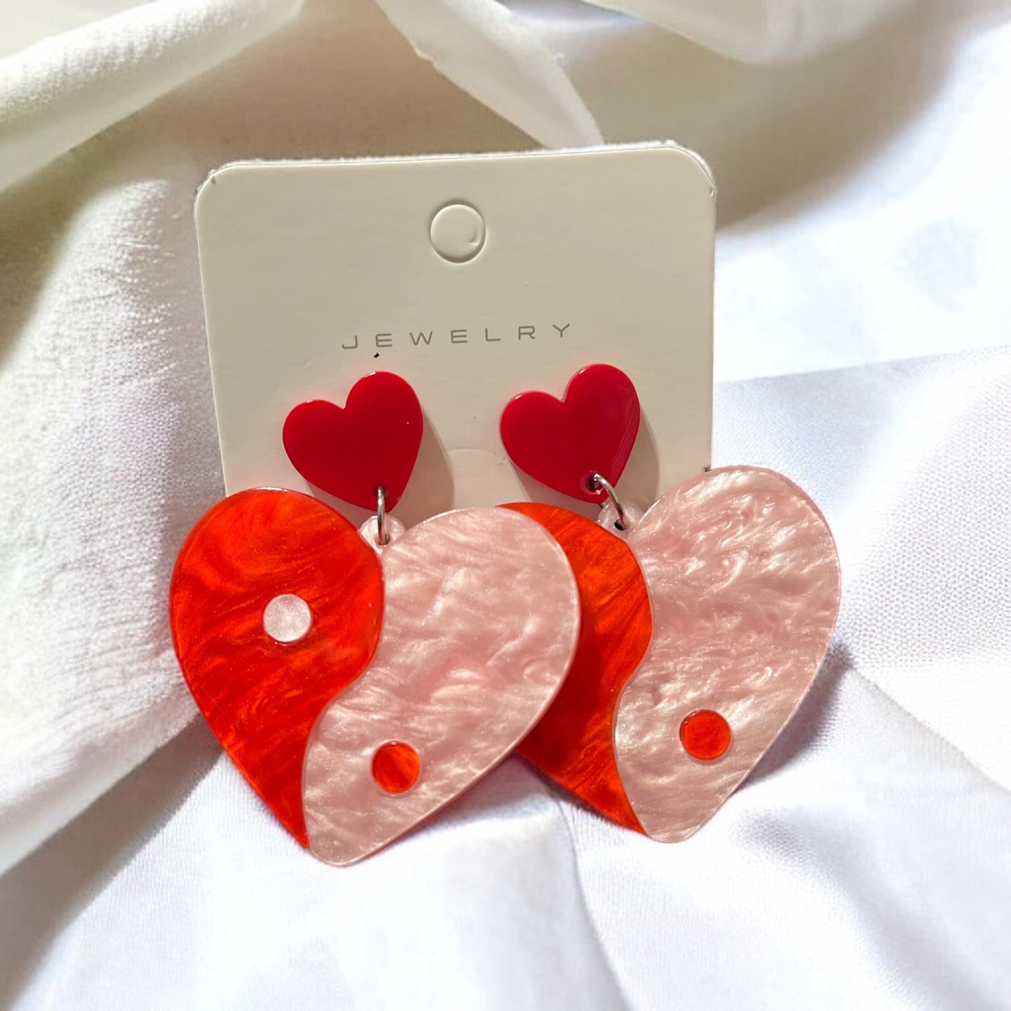 Yin & Yang Heart Earrings Red