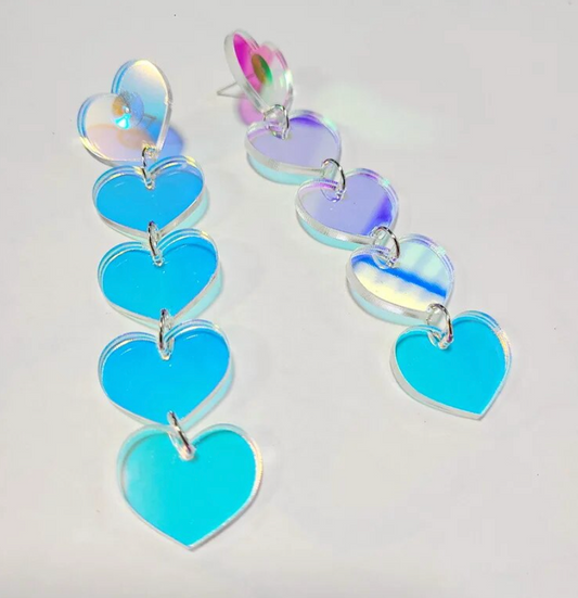 Holographic Heart Earrings (LONG)