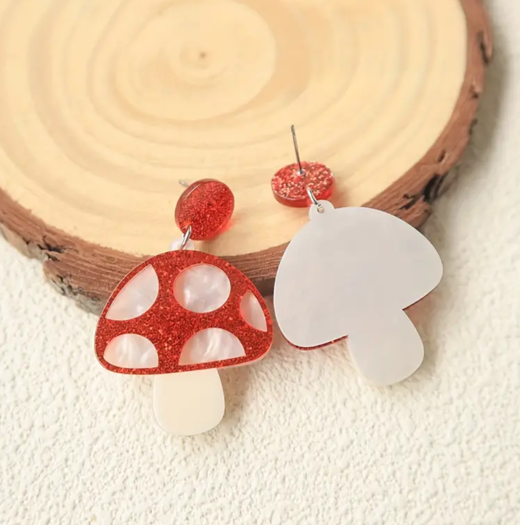 Cute Sparkle Mushroom Earrings