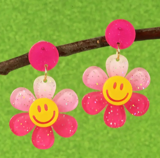 Happy Flower Earrings (Pink & Blue)