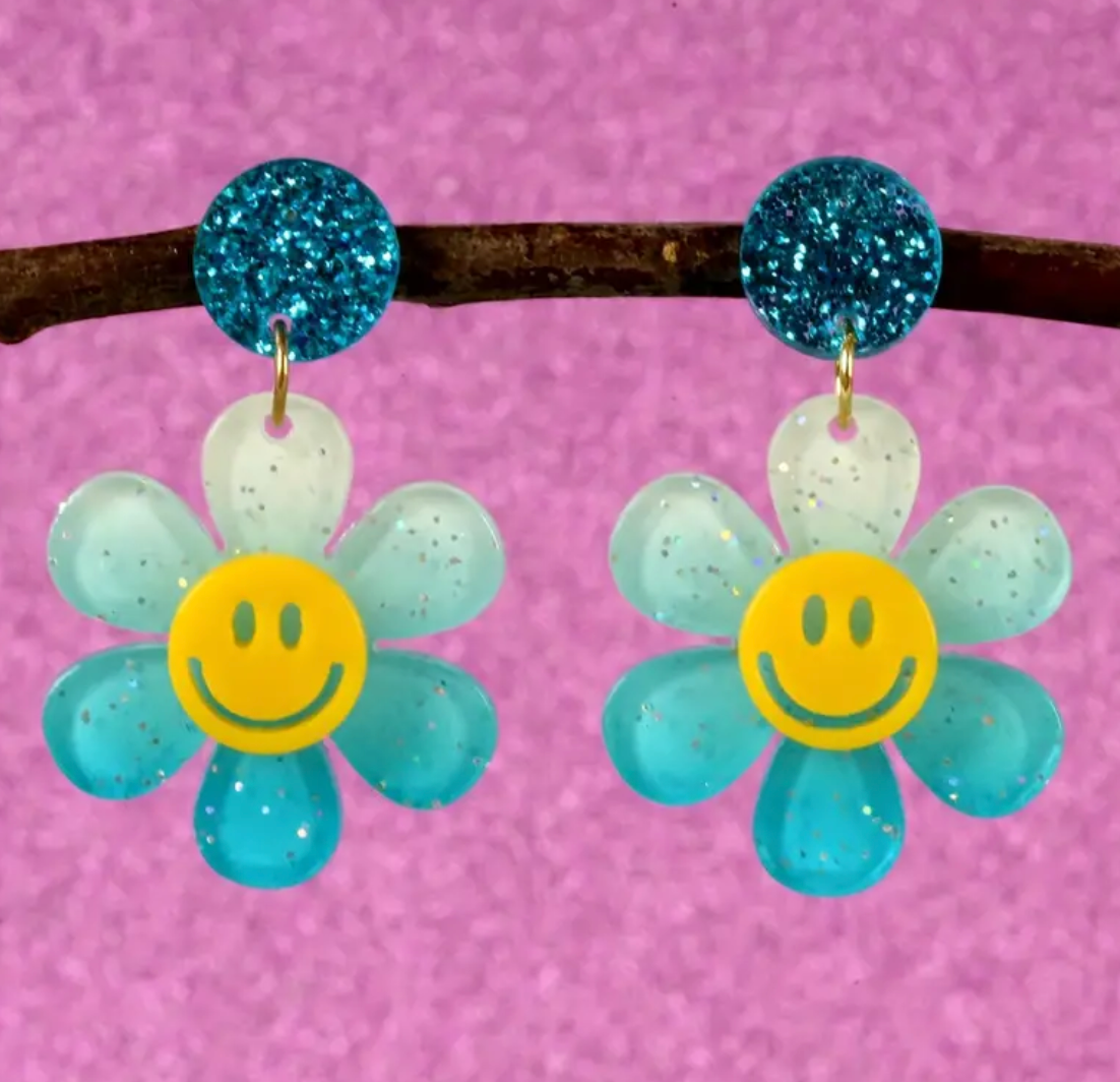 Happy Flower Earrings (Pink & Blue)