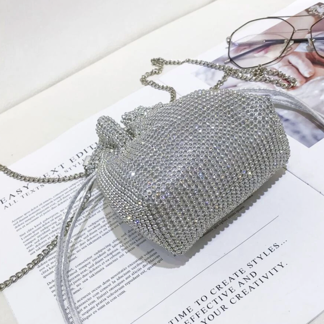 Mini Rhinestone Bucket Bag PurseFind