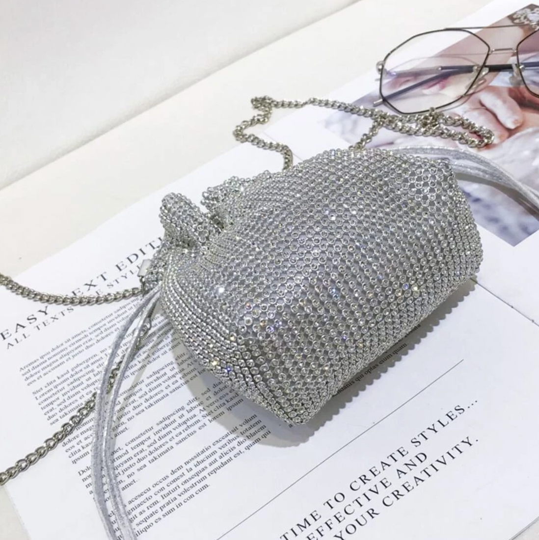 Mini Rhinestone Bucket Bag