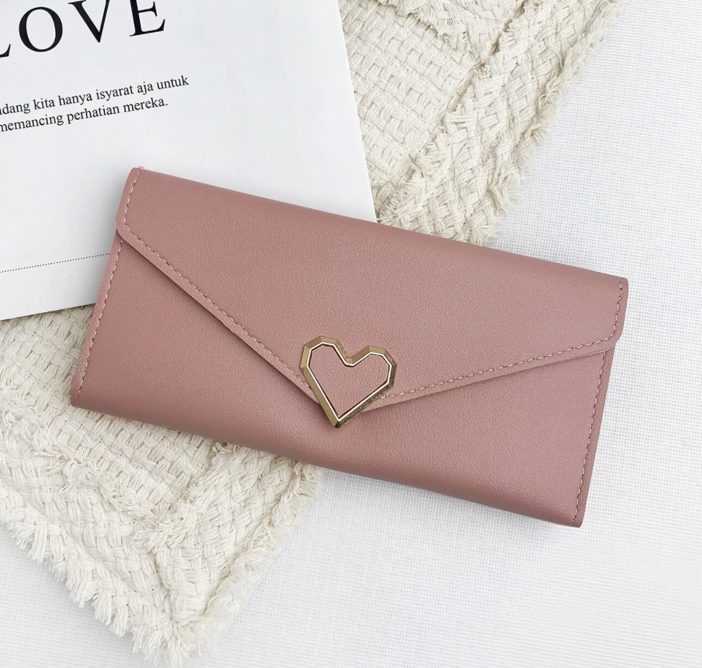 Simple Heart Accent Long Wallet (3 Colors Available)