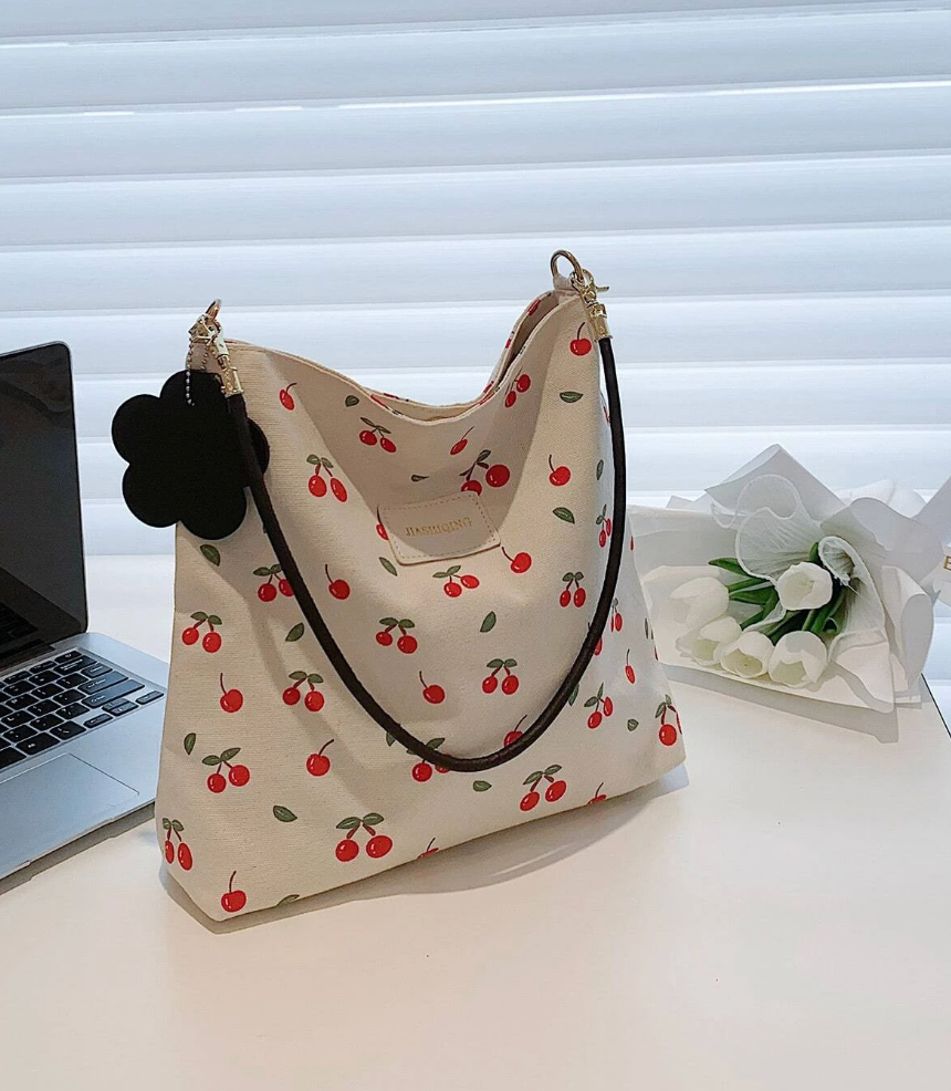 Cherry Print Bucket Bag