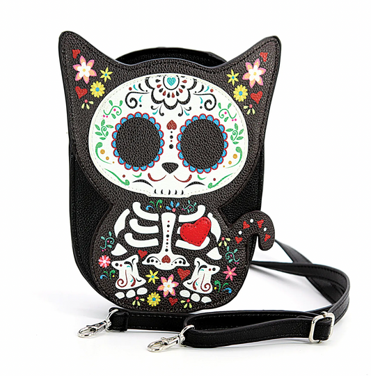 Sugar Skull Dia De Los Muertos Cat Crossbody