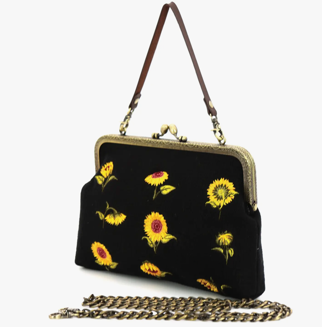 Sunflower Kiss-Lock Bag in Cotton Blend